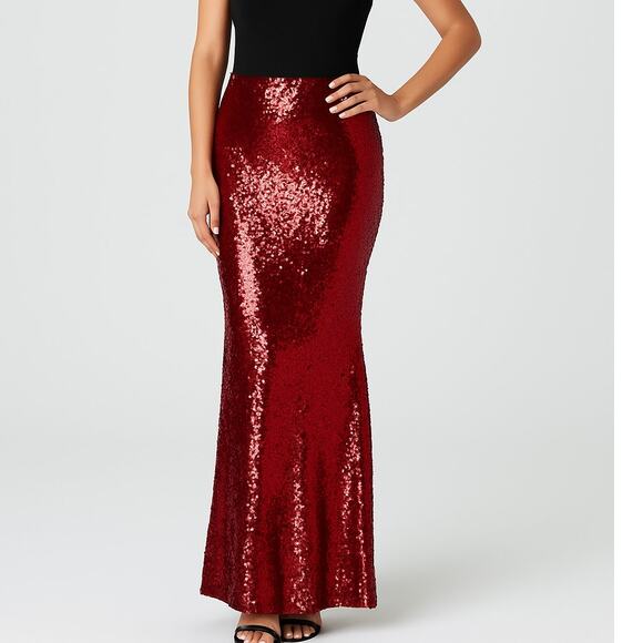 Johnny Wujek for JCPenney Red Luxe Sequin Maxi Skirt – Size M (New) - Picture 1 of 6